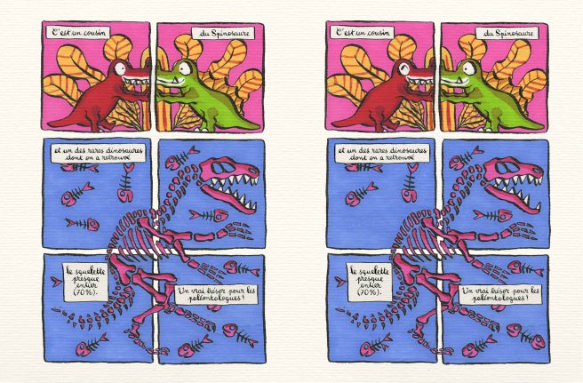 Trouve les 7 différences entre ces deux pages du Baryonyx